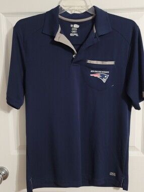New England Patriots Men's Polo NFL Team Apparel Football Blue Gray Medium